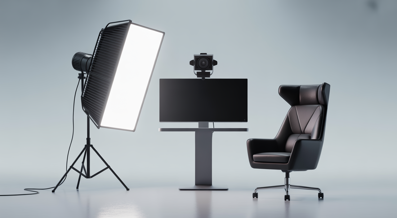 Modern professional webcam studio with high-tech equipment and professional lighting, symbolizing success and advanced facilities.