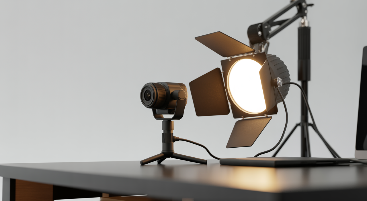 Joven modelo transmitiendo desde un estudio webcam profesional de Golden House Studio