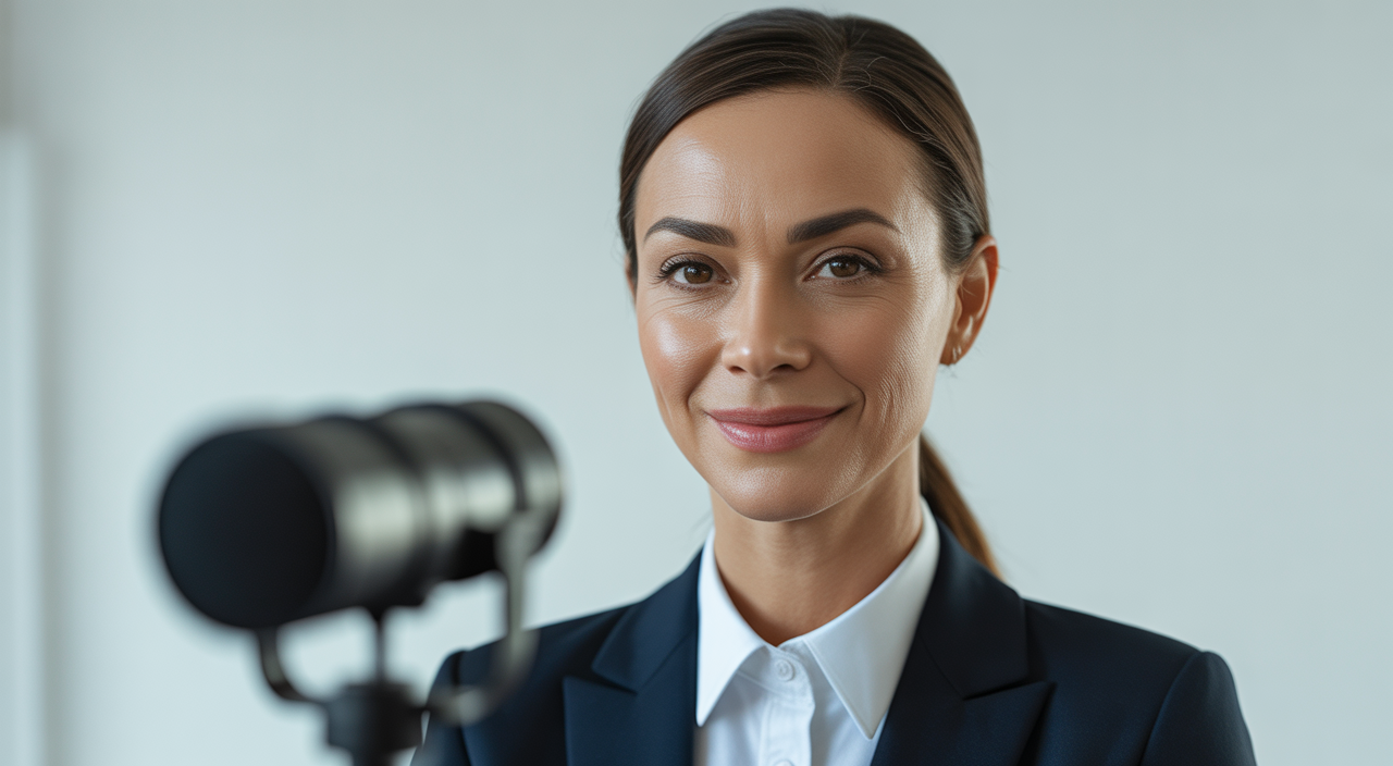 Professional webcam model in a modern studio, representing success and technology.