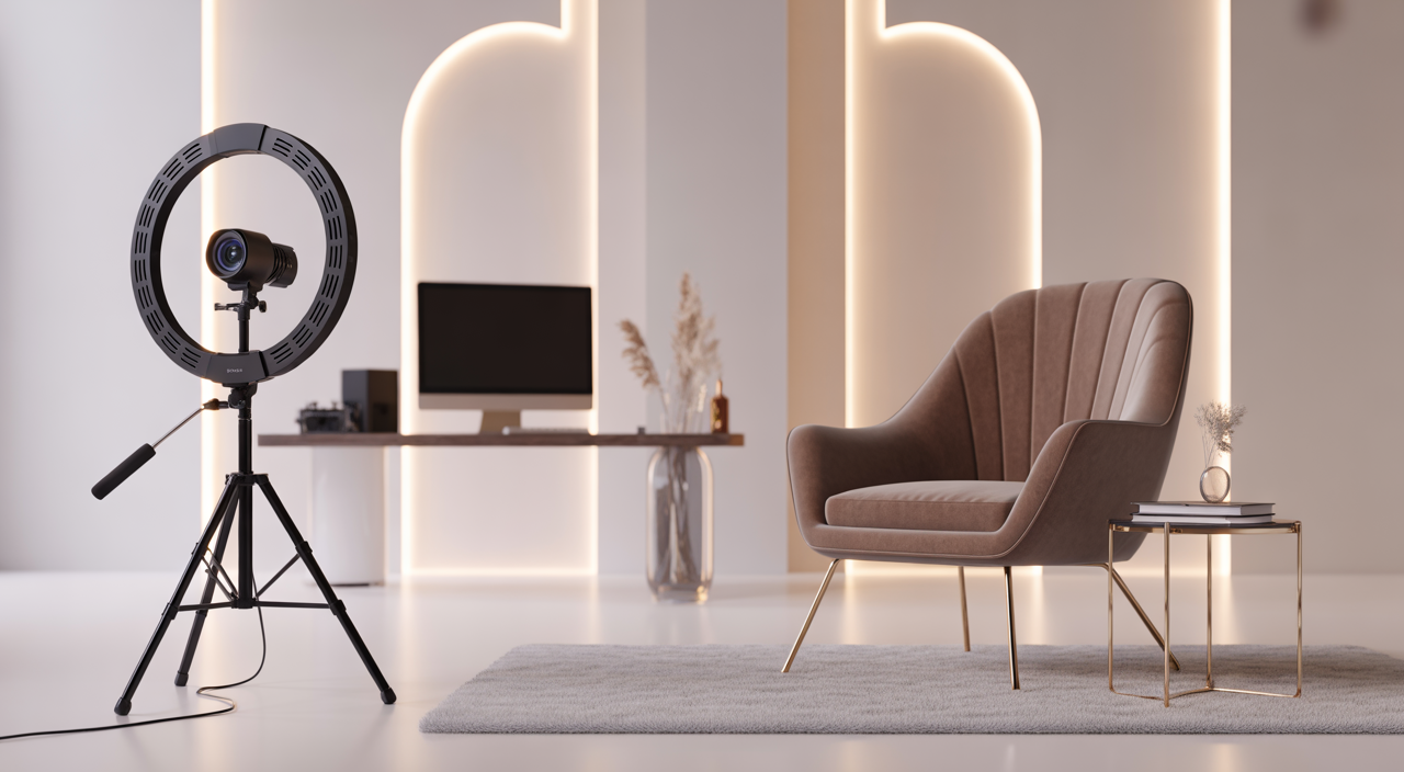 Modern and professional webcam studio room with high-end equipment and luxury decor in Bogotá.
